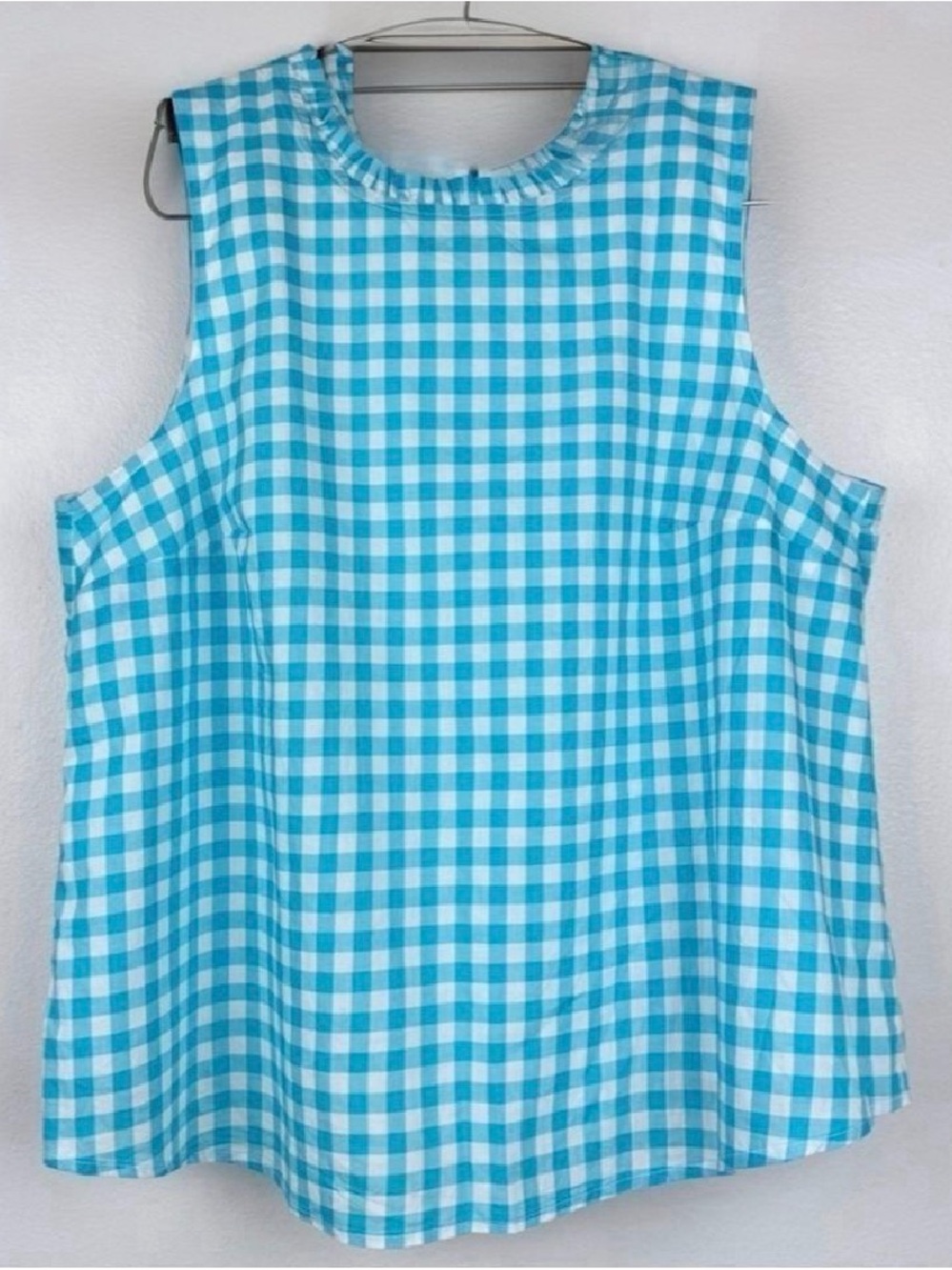 J. Crew Turquoise White Gingham Sleeveless Lined Swing Cotton Top Sz Medium